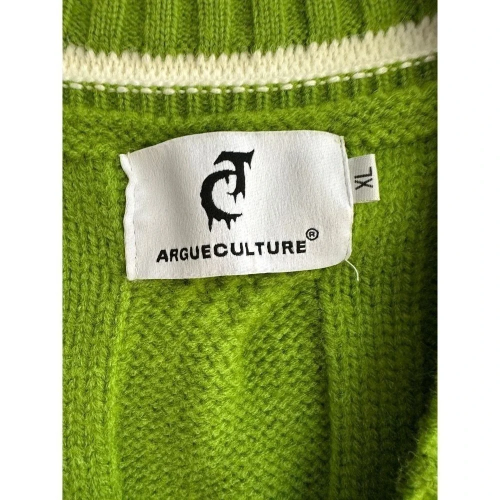 ARGUECULTURE Mens Green Twisted‎ Embossed Knit Sweater XL Cabincore (FLAW) KPOP